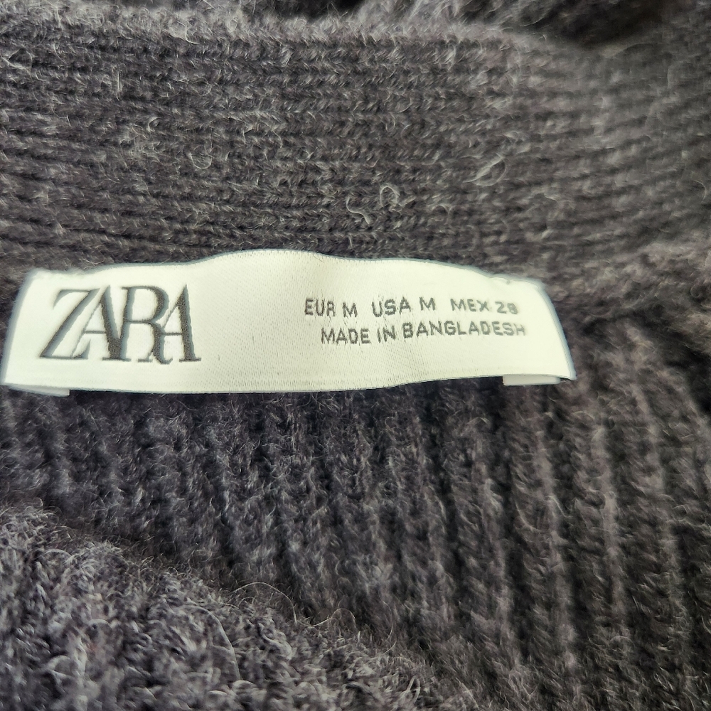 Zara Peplum Ribbed Wool Blend Cardigan Sweater Charcoal Grey Size Medium - Picture 4 of 7